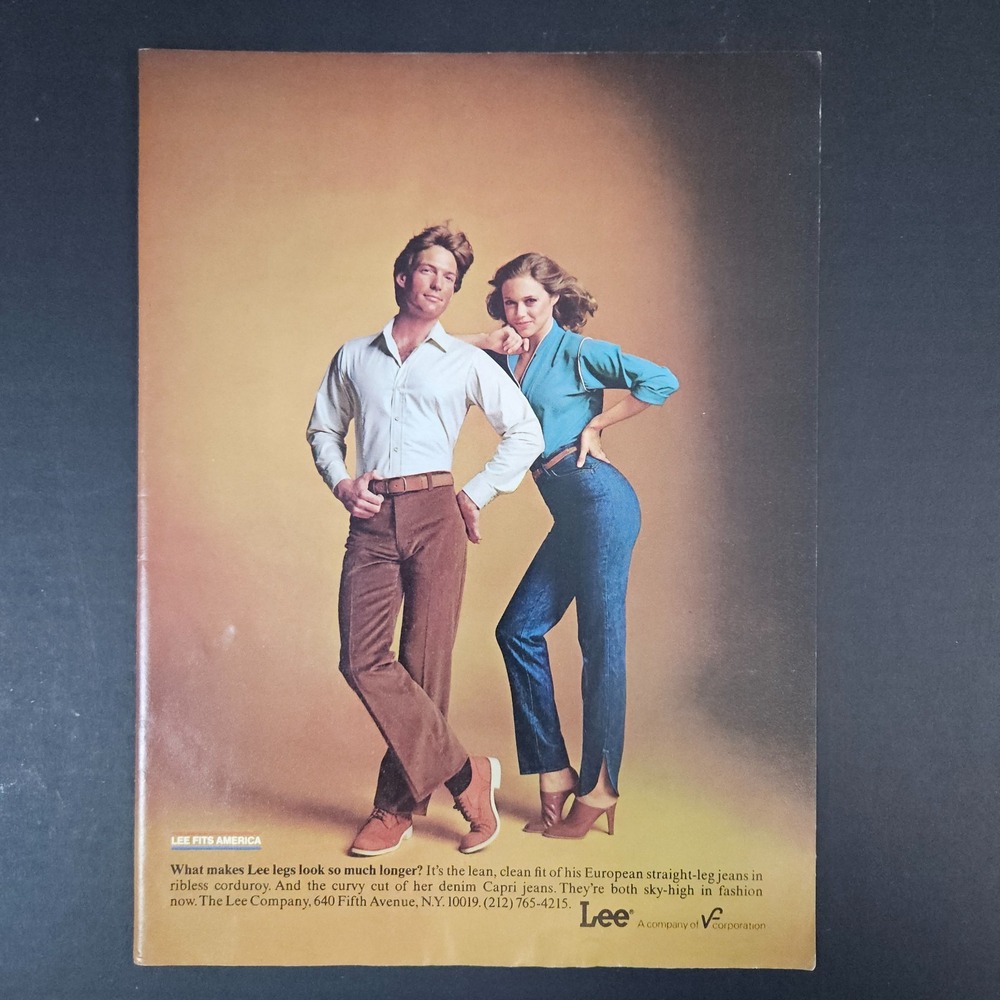 1979 Lee Fits America Jeans Pants Vintage Print Ad Curvy Capris Ribless Corduroy